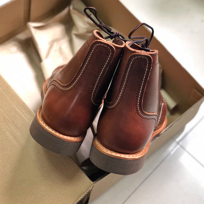 Durable Goodyear-Welted Motorcycle Rugged Heritage Boots Vintage Oil Genuine Leather 8111 Red Punk For Men Cowhide Mid-Cut Shoes