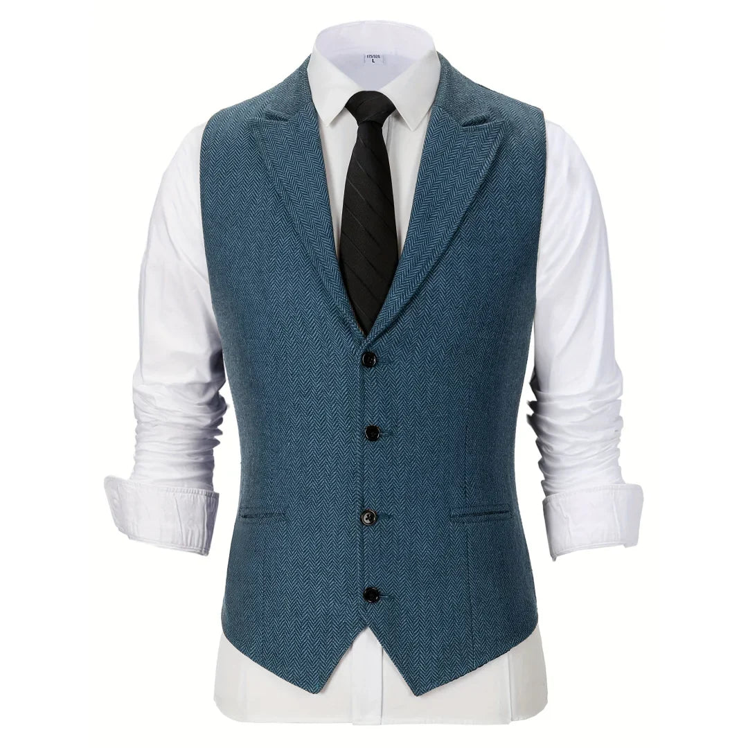 Men Vest Brown Herringbone Single Button With Lapel Waistcoat For Wedding Party Business Work Office Daily Casual Men Suit Vest