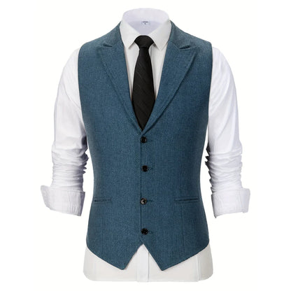 Men Vest Brown Herringbone Single Button With Lapel Waistcoat For Wedding Party Business Work Office Daily Casual Men Suit Vest