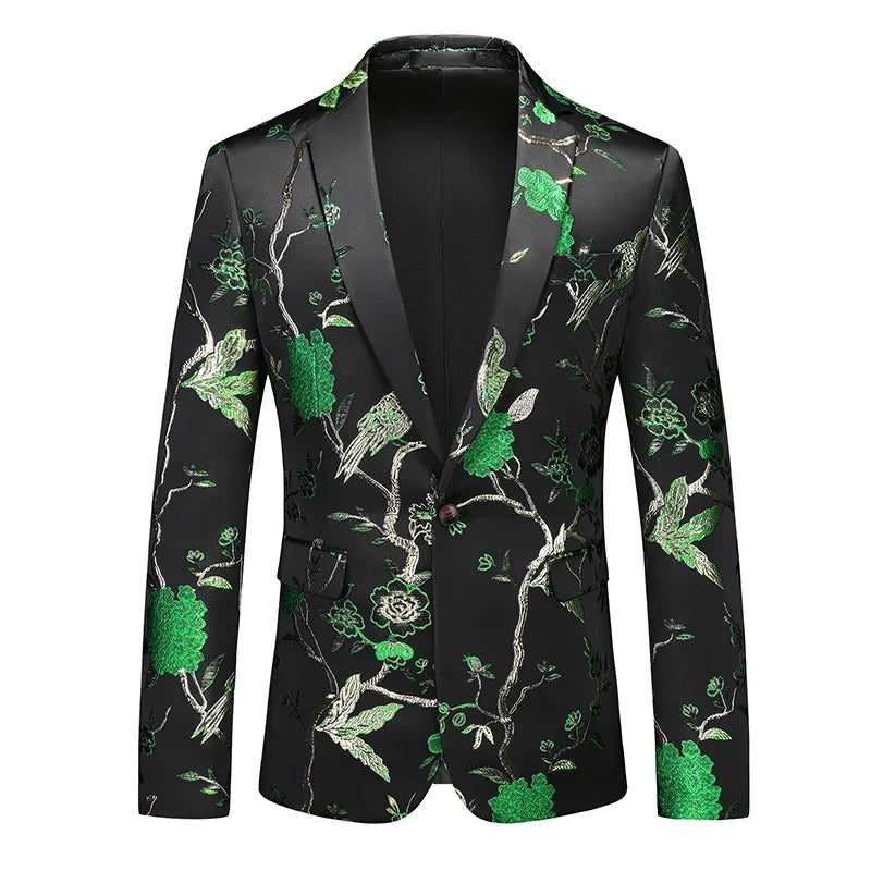 2026 New Men's White Rose Pattern Suit Jacket, Wedding Party Dress Coat, High Quality Men Slim Blazers Masculino Big Size M-6XL