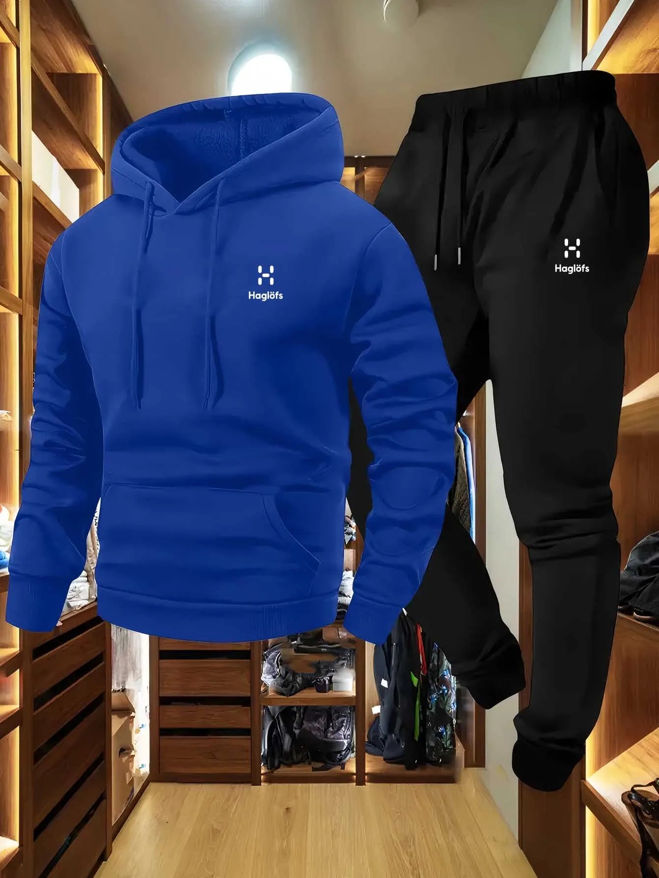 Men'S Autumn and Winter Pattern Casual Two-Piece Set Hoodie Sweatshirt Long Pants Suit with Pockets Regular Fit Outdoor Sports
