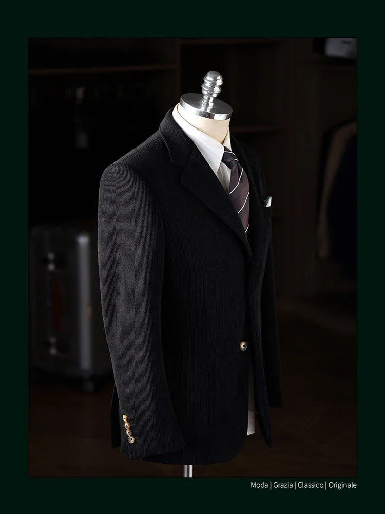 High-Quality Corduroy Men Suits 1 Pieces Classic Casual Single Breasted Groom Tuxedos Tailor Made Jackets Male Blazers Costume