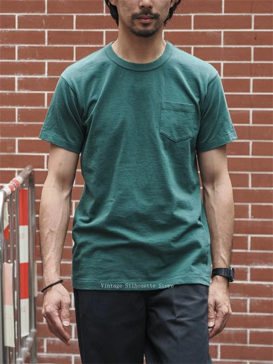Rugged Bronson Loopwheel Tubular Pocket T-Shirt 220g Slub Cotton Men's Seamless Side Tee Short Sleeve