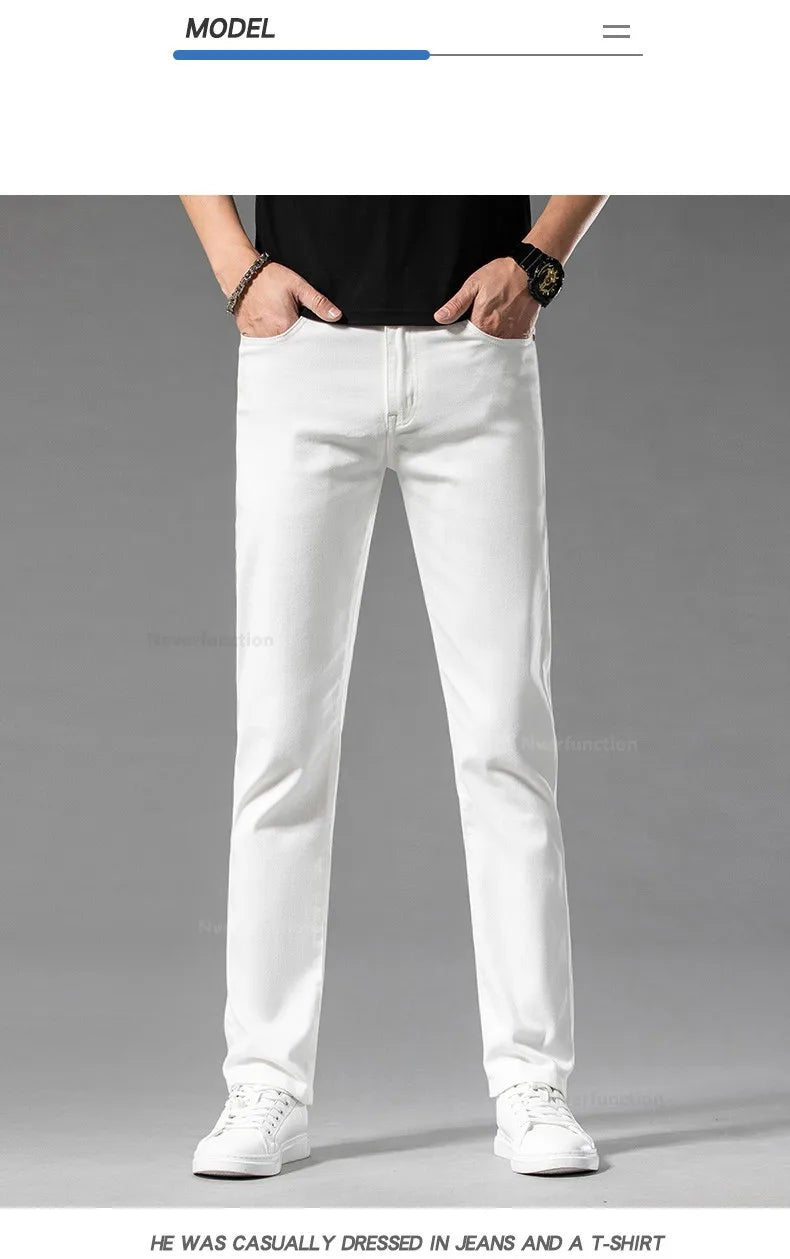 Luxury Men's White Slim Jeans Spring Summer New 98% Cotton Stretch Fashion Casual Male Clothes Straight Denim Trousers