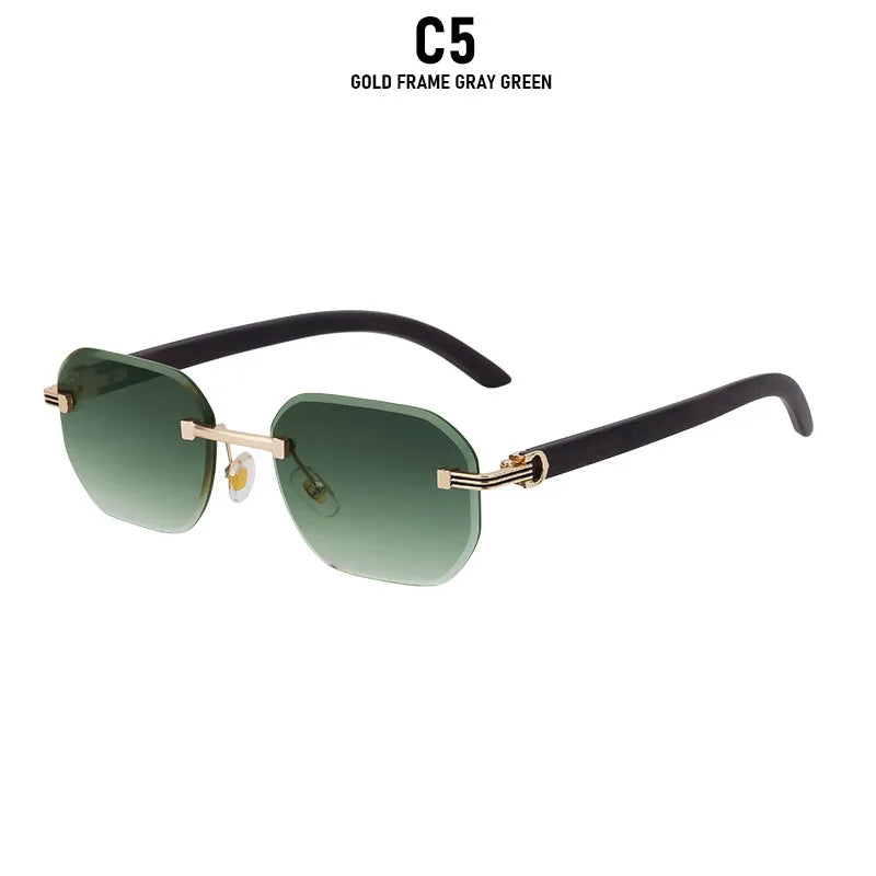 2026 Wooden Rimless Sunglasses Women Trendy Vacation Sunscreen Square Sunglass Men Luxury Vintage Retro Fashion Glasses Occhiali