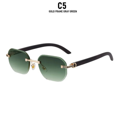 2026 Wooden Rimless Sunglasses Women Trendy Vacation Sunscreen Square Sunglass Men Luxury Vintage Retro Fashion Glasses Occhiali