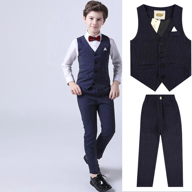 Boys Summer Wedding Suit Kids 1Year Birthday Vest Pants 2PCS Formal Suit Child Party Ceremony Costume Teenager Photography Suit