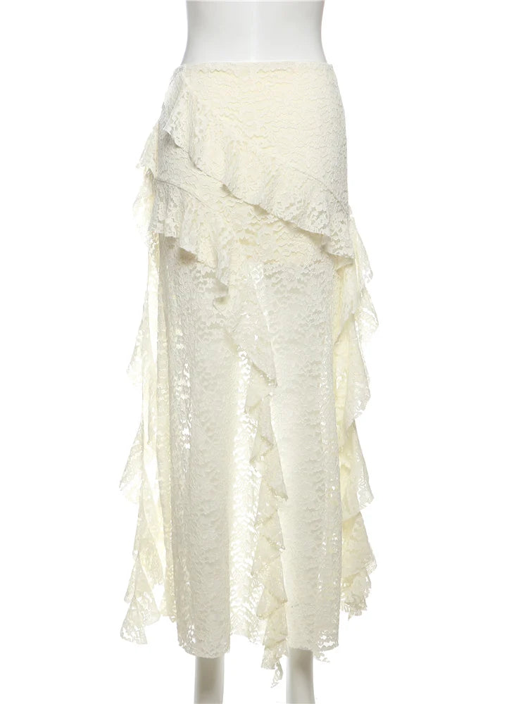 Women Tassel Skirt Irregular Hem Multi Layered Ruffles Lace Patchwork Sweet Summer Daily Wear Skinny Versatile Purple Skirt