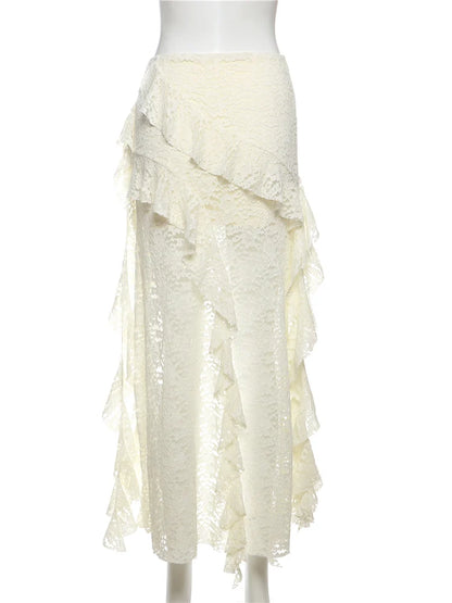Women Tassel Skirt Irregular Hem Multi Layered Ruffles Lace Patchwork Sweet Summer Daily Wear Skinny Versatile Purple Skirt