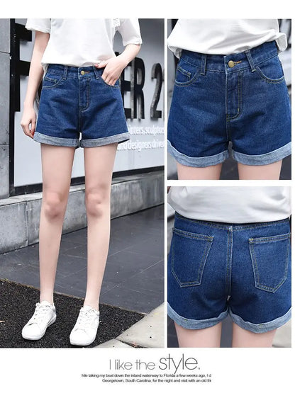 High-Waist Cuffed Denim Shorts Women Summer Korean Style Student Loose Slimming Outerwear A-Line Wide Leg Hot Pants Y2K Shorts