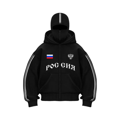 Y2K Clothes Men's Hip Hop Autumn Russia Hot Sale Vintage Double Zip Hoodies Lettering Graphic Hoodies Sweatshirts Casual Jacket