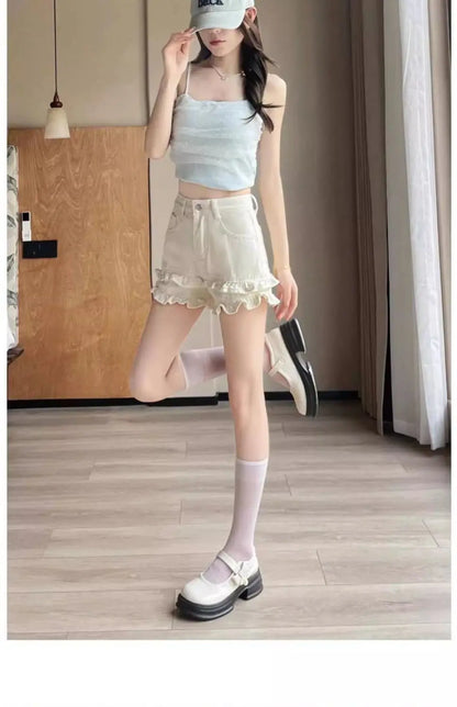 Denim Shorts 2025 Summer Thin High-waisted A-shaped Straight Hot Pants