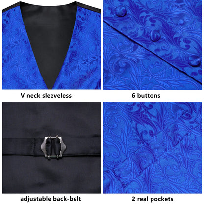 Men's Classic Floral Vest & Tie Hanky Cufflinks Set – Waistcoat for Weddings Events Party Gift
