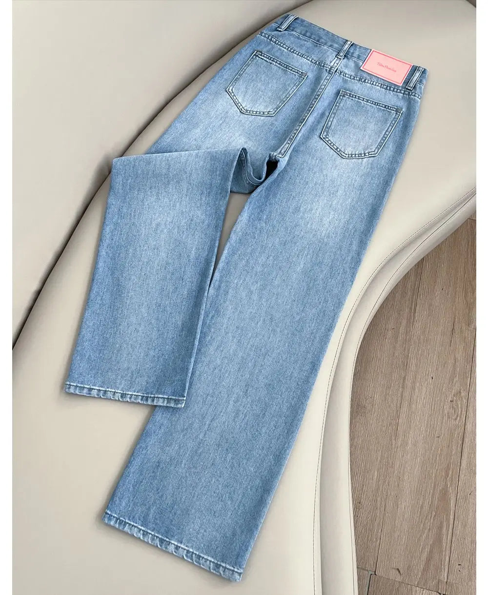 Women Summer Lyocell Pants Casual Streetwear High Waist Jeans Wide Leg Flared Trousers Loose Fit Comfortable Daily Walking Denim