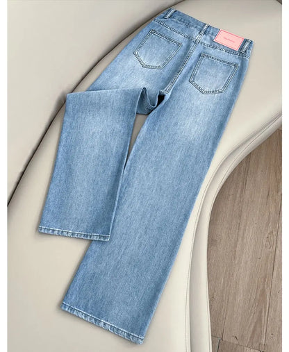 Women Summer Lyocell Pants Casual Streetwear High Waist Jeans Wide Leg Flared Trousers Loose Fit Comfortable Daily Walking Denim