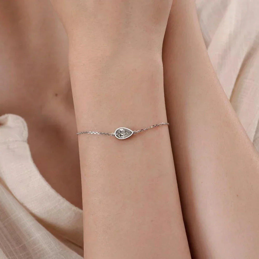 1/2CT Bezel Set Pear Oval Cut Moissanite Solitaire Link Bracelet Women S925 Silver Dainty Diamond Bridal Wrist Chain Gift