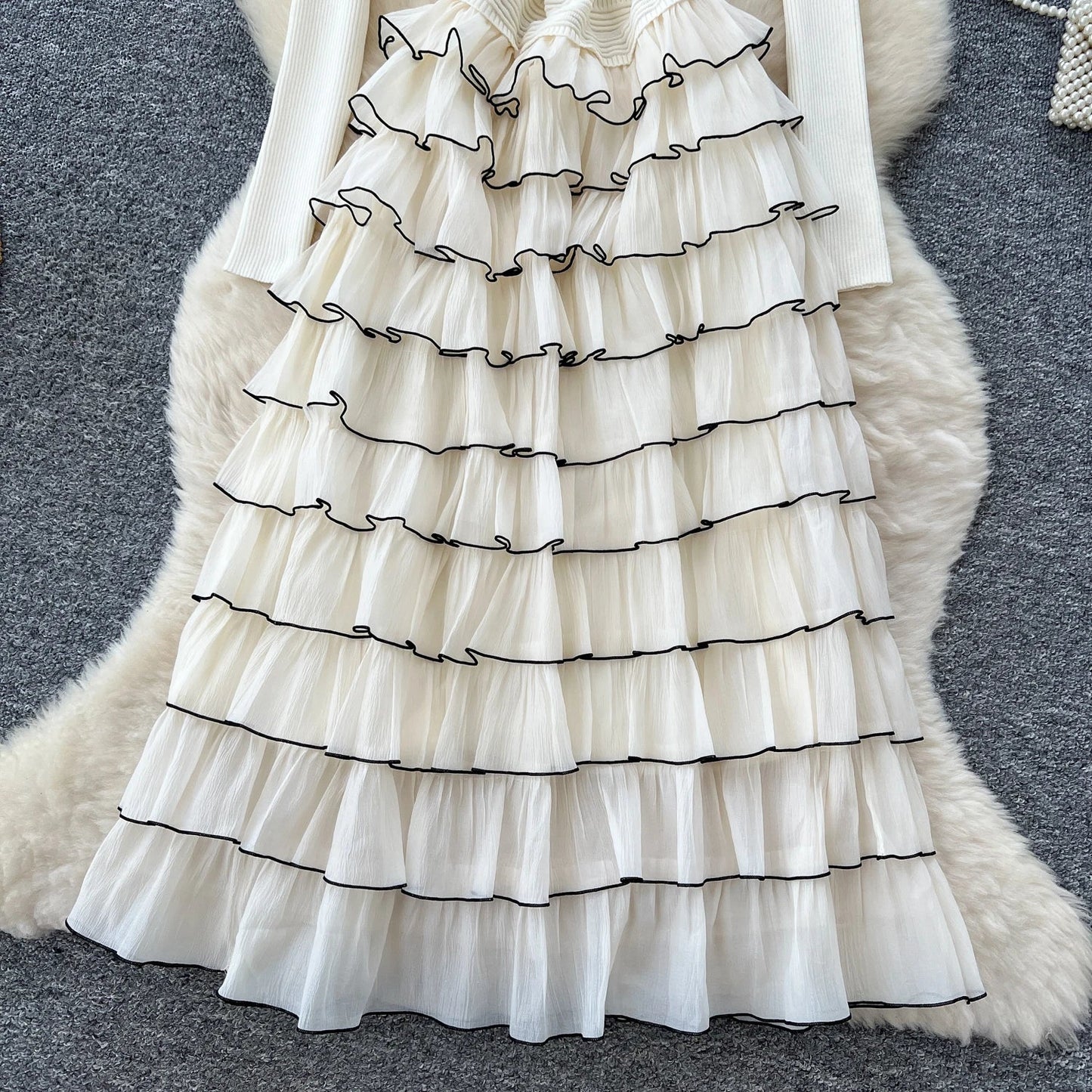 Autumn 3D Floral Spliced Long Dress 2025 Female O Neck Long Sleeves High Quality Slim Luxury Knitted Party Cake Dress