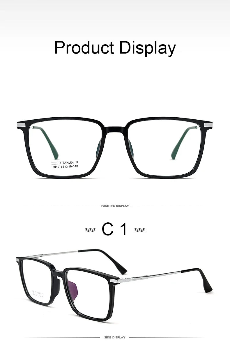 Men's Classic Titanium Square Frames Anti-Blue Light Reading Glasses Men Myopia Hyperopia Customizable Prescription 5042X