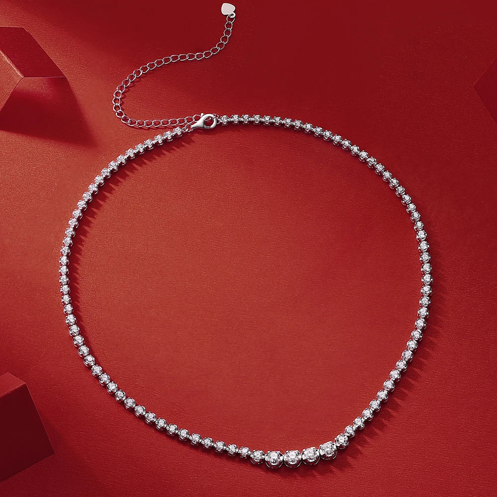 Moissanite Tennis Necklace for Women S925 Sterling Silver Plated Gold 1.2 Carat Diamond Chain Necklaces Wedding Party Jewelry