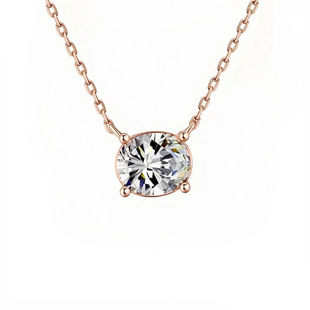 1/2/3carat East West Set Oval Cut Solitaire Moissanite Diamond Pendant Necklaces for Women Adjustable Stackable Neck Chain