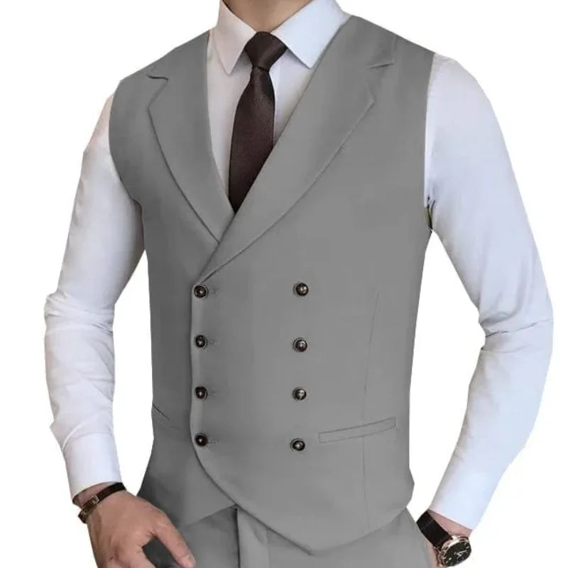 Men Vest Champagne Solid Double Button Waistcoat For Wedding Birthday Banquet Party Work Business Casual Men Suit Vest