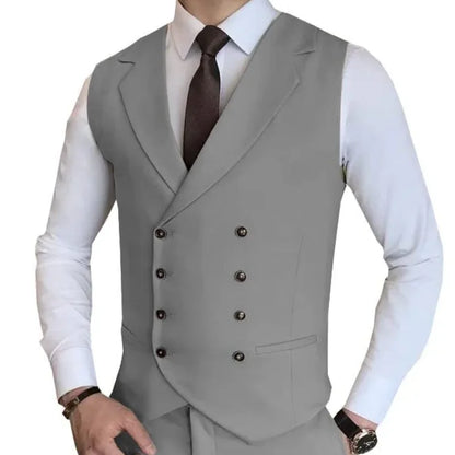 Men Vest Champagne Solid Double Button Waistcoat For Wedding Birthday Banquet Party Work Business Casual Men Suit Vest