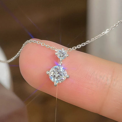 2stones Moissanite Pendant Necklaces for Women 2.5carat Round Brilliant Cut Diamond Stacking Neck Chain 925 Silver Fine Jewelry