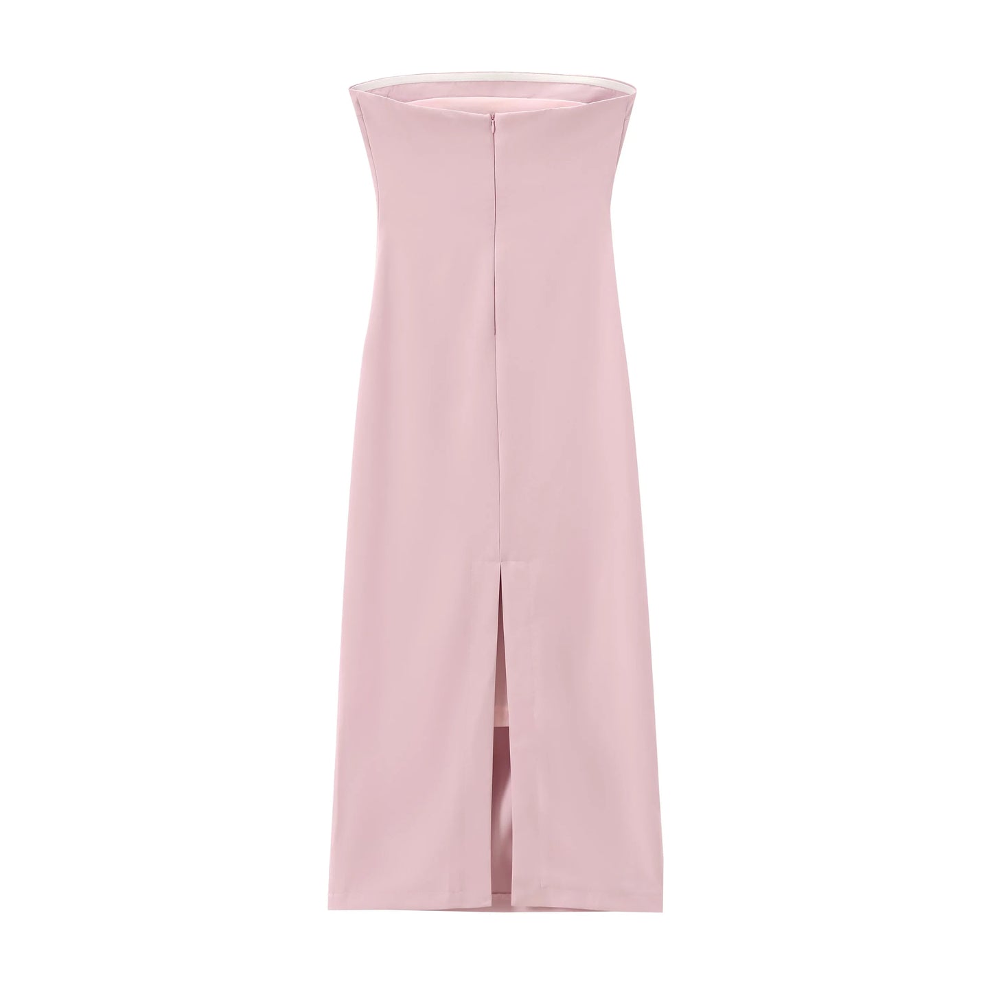 Women Fashion Summer New Sexy Split Back Zip Pleated Sleeveless Strapless Dress Chic Female French Elegant Evening