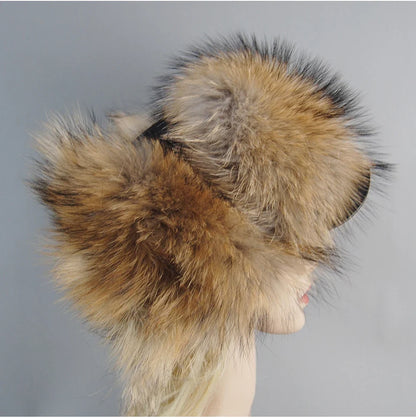 100% Real Fox Fur Hat Women's Russian Ushanka Aviator Trapper Snow Skiing Hat Caps Earflap Winter Raccoon Fur Bomber Hat