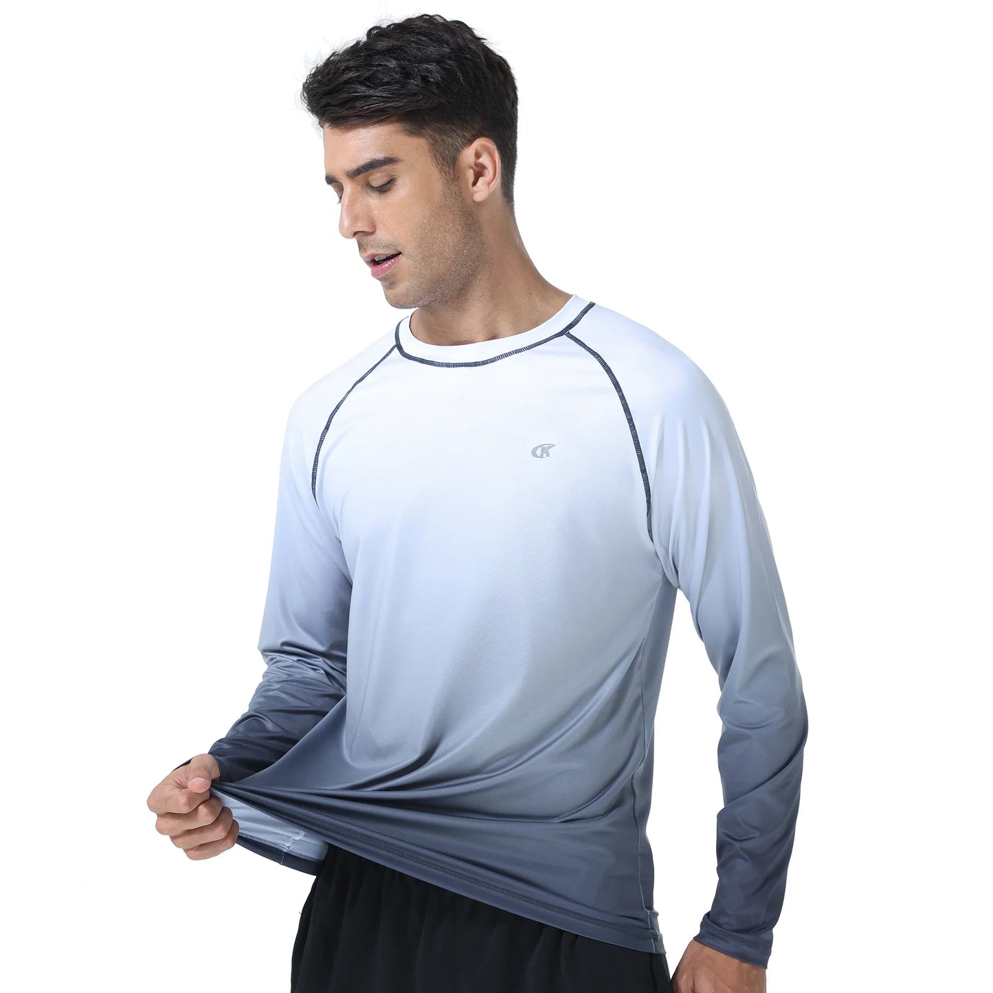 Summer Men's Long Sleeve T-Shirt UPF 50+ Rash Guard Gradient Shirt for Sport Fishing Hiking Workout Outdoor Pullover Shirt