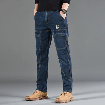 2026 New Style Jeans Men's Slim Fit Korean Style Comfortable Straight Leg Elastic Gray Mid Waist Pants Men's Casual Denim Pants