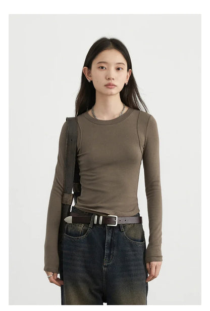 Women T-Shirts Solid New Basic Heating Cashmere Round Neck Woman Tees Slim Fit Female Tops Spring Autumn 2024