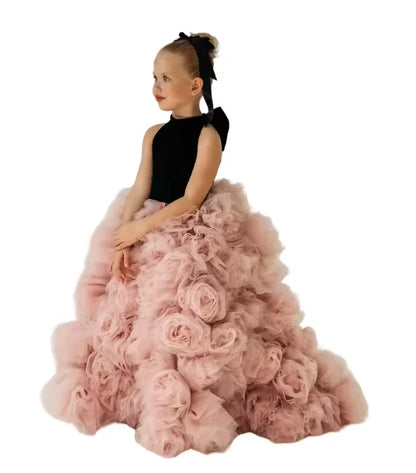Flower Girl DressesLuxury White Ivory Flower Flower Girl Dresses Pearls Dubai Kids Princess Birthday Wedding Party Children Holi