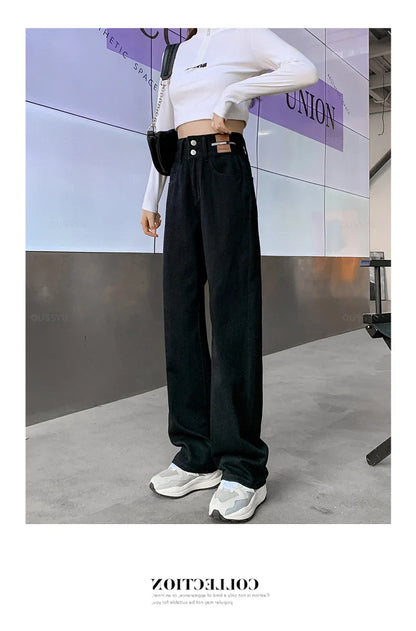 Y2K Woman Jeans High Waist Wide Leg Cotton Denim Clothing Blue White Streetwear Vintage Fashion Harajuku Straight Pants