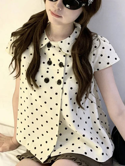 Dot Shirts Women Peter Pan Collar Short Sleeve Shirt Sweet Fashion Casual Blouse Summer New Comfortable Female Tops