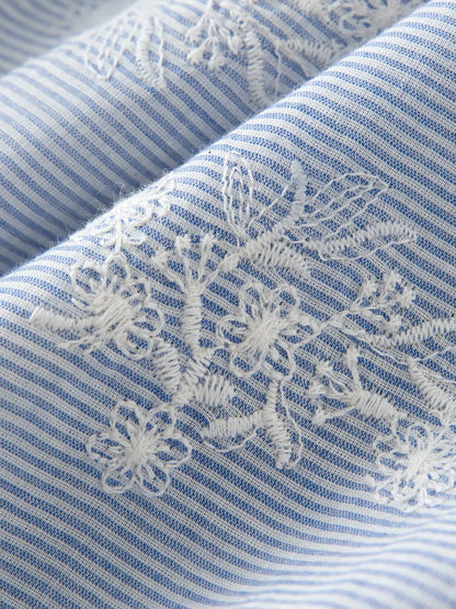 Summer Garden Embroidery Heavy Striped Shirt Women 2025 Summer New Back Hollow Top 25FS12883