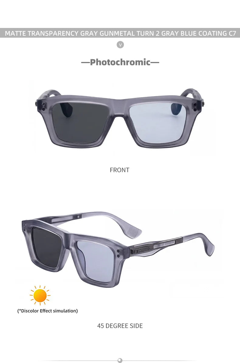 2026 New European and American Fashion Square Frame Photochromic Sunglasses for Men, Retro and Unique Outdoor Driving Sunglasses