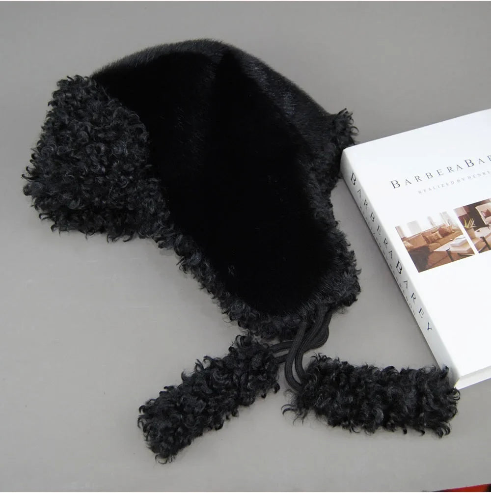 Real Fur Wool Hat Unisex New Winter Warm Bomber Russian Ushanka Hats With Ear Flaps Cow Leather Thick Snow Earflaps Baseball Cap