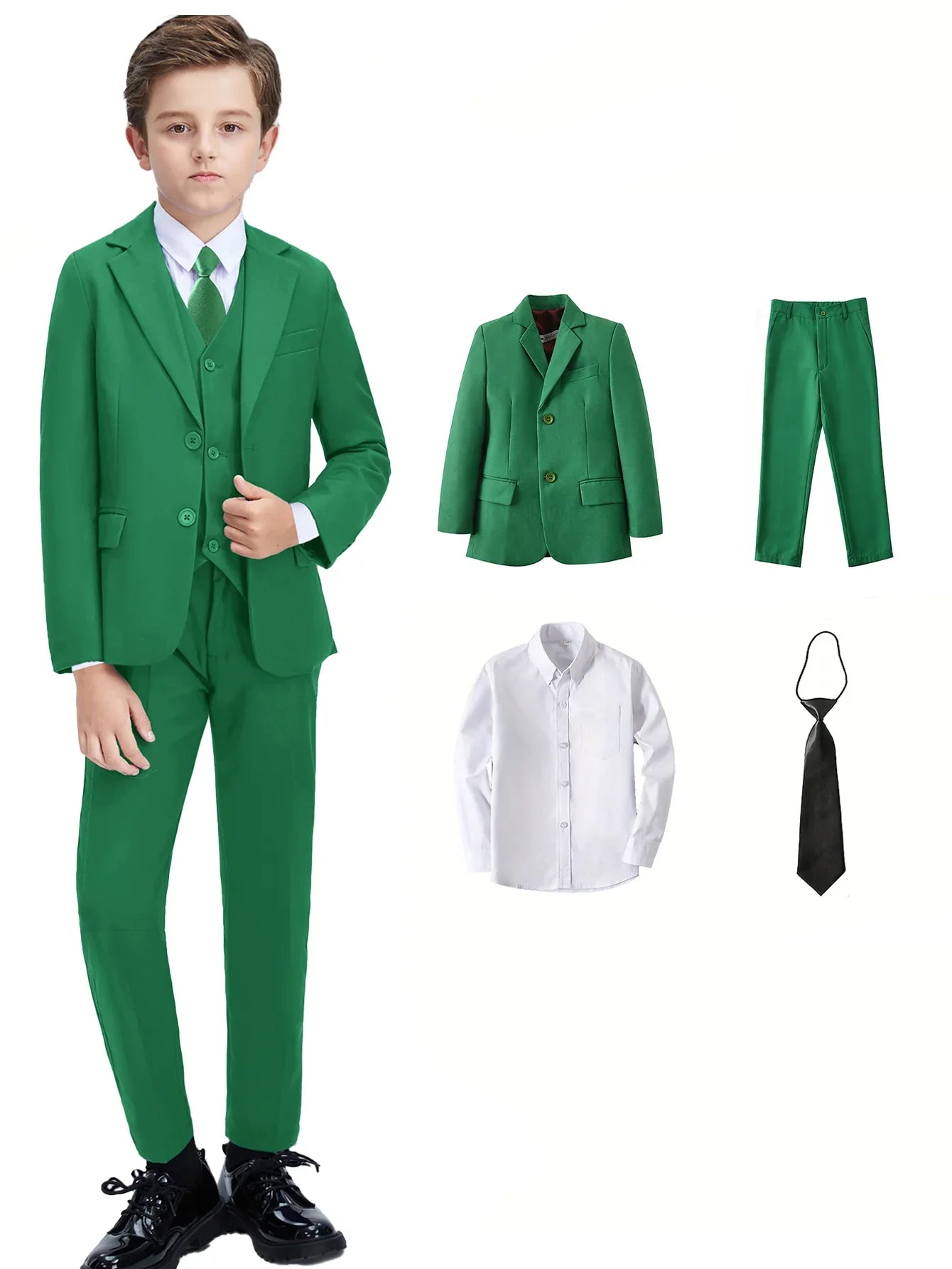 Boys Suit 4 Piece Jacket Pants Shirt Tie Bow Tie Random Wedding Birthday Party Gift Size 2-16Y Teens Suit Tuxedo