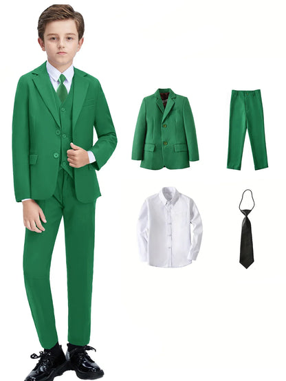 Boys Suit 4 Piece Jacket Pants Shirt Tie Bow Tie Random Wedding Birthday Party Gift Size 2-16Y Teens Suit Tuxedo