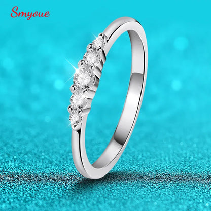 0.13CTTW 2.5mm Certified Moissanite Rings for Women 5 Stones Sparkling Sterling Silver 925 Wedding Band Mach Diamond GRA