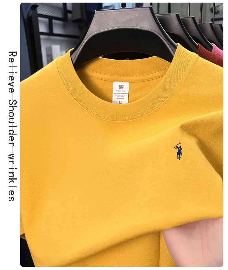 100% cotton high-end short sleeve T-shirt summer designer brand pony embroidery round neck top fashion casual golf men's wear