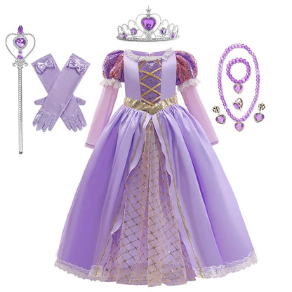 Rapunzel Purple Dress Princess Costume Sets Children Birthday Carnival Halloween Party Fancy Girls Ball Gown Cosplay Clothes