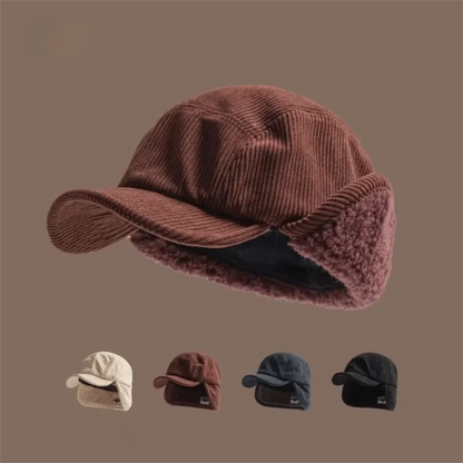 Versatile Retro Bomber Hats Fleece-Lined Warm Corduroy Caps Windproof Earflap Lei Feng Caps Autumn Winter Men Women Wear