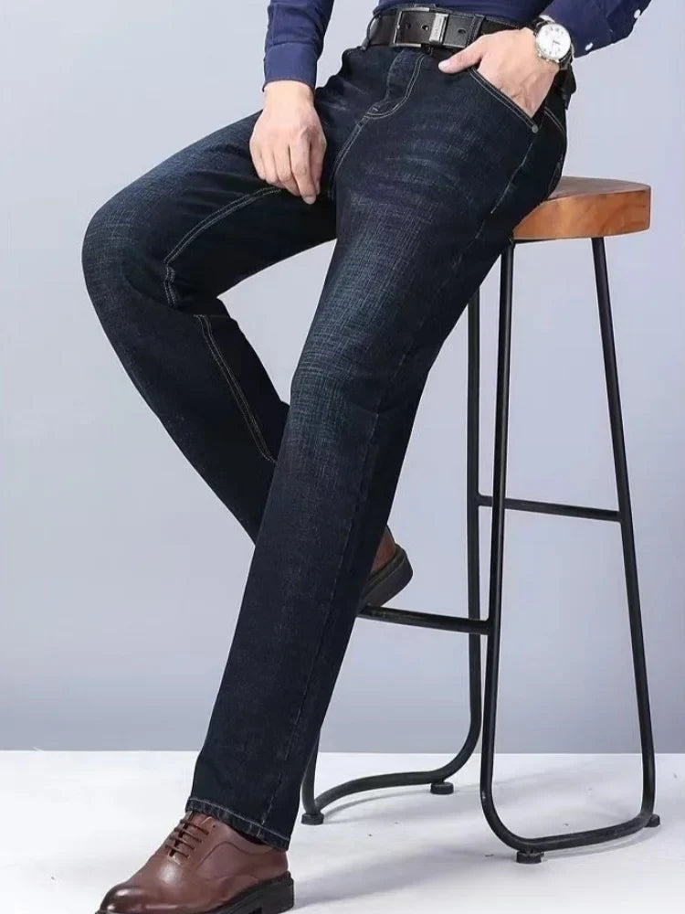 Hot Selling Mens Stretch Jeans Men Classic Business Jeans Male Fashionable Comfortable Solid Color Slim Straight Leg Denim Pants