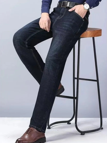 Hot Selling Mens Stretch Jeans Men Classic Business Jeans Male Fashionable Comfortable Solid Color Slim Straight Leg Denim Pants