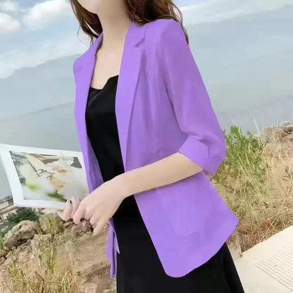 Linen Small Blazer For Women, Thin  Summer Suit, Korean Version, Sun Protection, Casual British Style, White And Black
