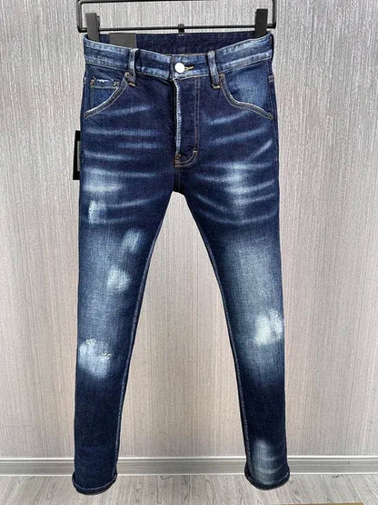 Men Jeans Dsq2 Denim Pants Hole Slim Pencil Trousers Buttons Party Clothes coolguy D2 JEANS for husband blue