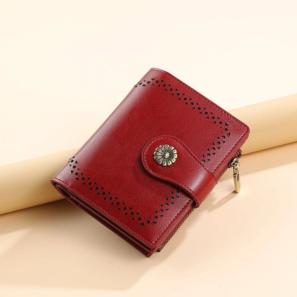 Women's Wallet Short Zipper Female Tri-Fold Vertical Card Holder Original Purse Anti-RFID