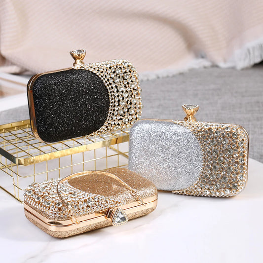 Rhinestone Women Bags Hollow Out Style Crystal Evening Bag Chain Shoulder Handbags Luxury Party Wedding Day Clutch Purse Handle